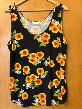 Kenar Black Sunflower & Daisy Print Tank